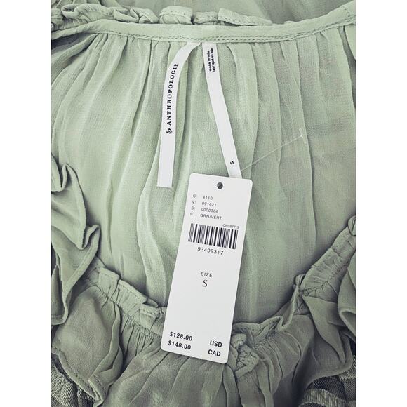 $128 NWT By Anthropologie Sheer Ruffle Ribbon Blouse size Small - Picture 6 of 7